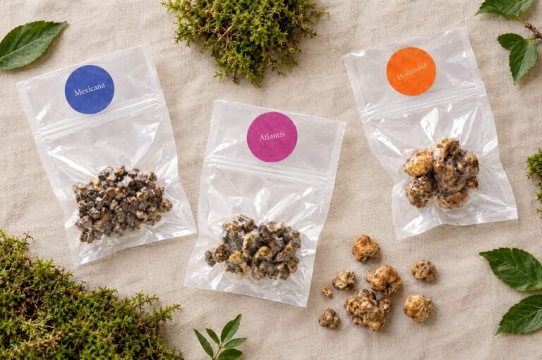 Mexicana, Atlantis and Hollandia truffle packs on linen